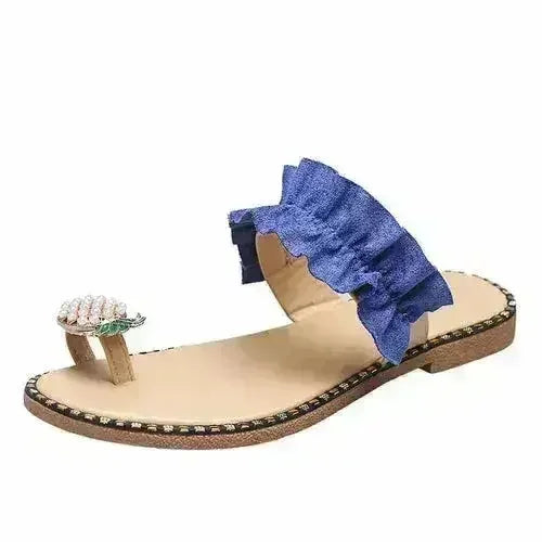 Pineapple Pearl Beach Slides Flat Toe Casual Womens Slippers - Femstylo