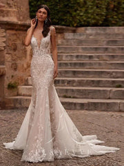 FL&AEVVE Customized Luvury Lace Wedding Dress Spaghetti Straps Beach Bridal Dresses Wedding Party Gown vestidos de novia