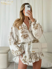 Clacive Fashion Loose Print Women's Dress 2024 Casual O-Neck Long Sleeve Mini Dresses Elegant High Waist Pleated Female Dress