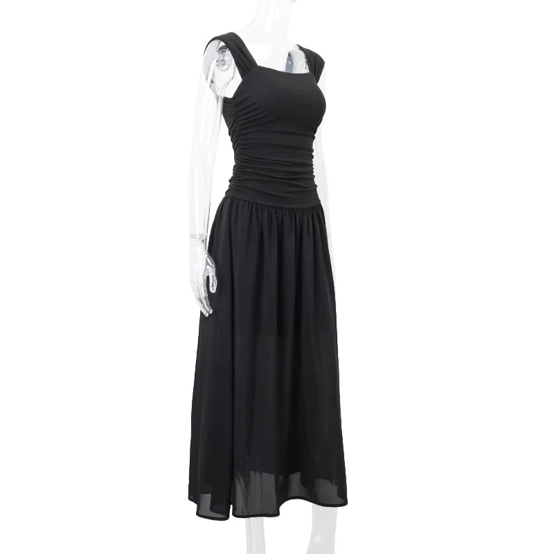 Ruched Bodycon Maxi Dress | Y2K Square Neck Slip Dress -femstylo