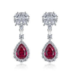 Huitan Brilliant Red CZ Drop Earrings for Women Gorgeous Attractive Creative Accessories for Engagement Charming Wedding Jewelry