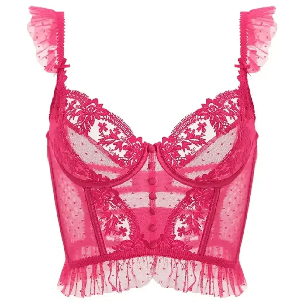 Fashion Comfortable Lace Lingerie with Steel Ring Wrapped Chest Top Bra and Panty Set Sexy Intimates Supply Underwire Female