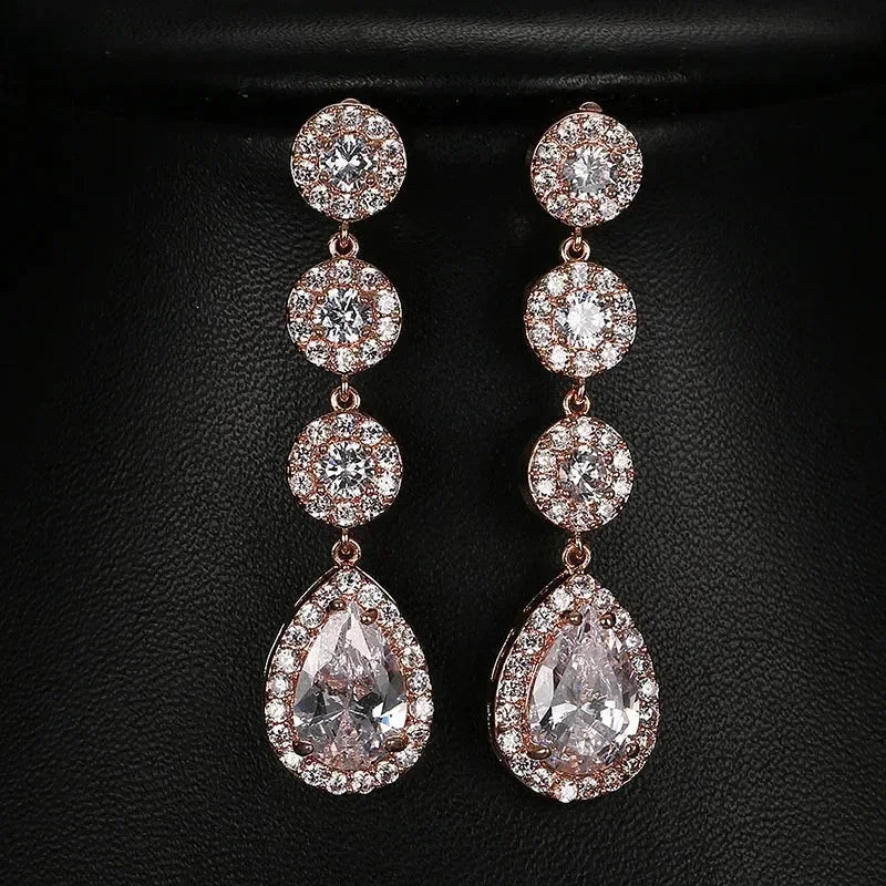 Minimalism Teardrop Round Zircon Long Dangle Earrings for Women 2021 Wedding Engagement Jewelry Bridal Drop Earrings Statement