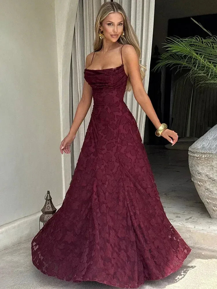 Mozision Spaghetti Strap Backless Sexy Maxi Dress Women Gown Fashion Off-shoulder Sleeveless Lace-up Evening Club Party Dress