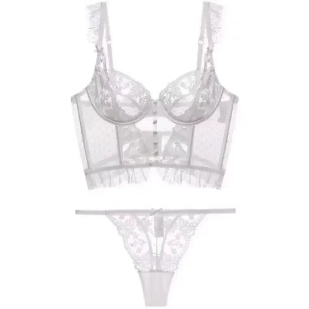 Fashion Comfortable Lace Lingerie with Steel Ring Wrapped Chest Top Bra and Panty Set Sexy Intimates Supply Underwire Female