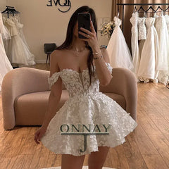 Customized Short Pastrol Wedding Dresses for Women Off Shoulder Lace Appliques Bridal Gown for Bride Vestidos De Novia Plus