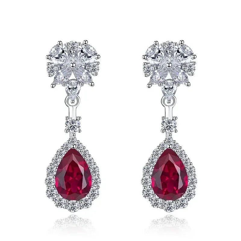 Huitan Brilliant Red CZ Drop Earrings for Women Gorgeous Attractive Creative Accessories for Engagement Charming Wedding Jewelry
