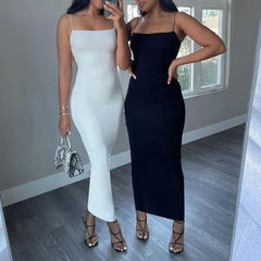 Black Backless Bodycon Maxi Dress | Gothic Spaghetti Strap Dress -femstylo