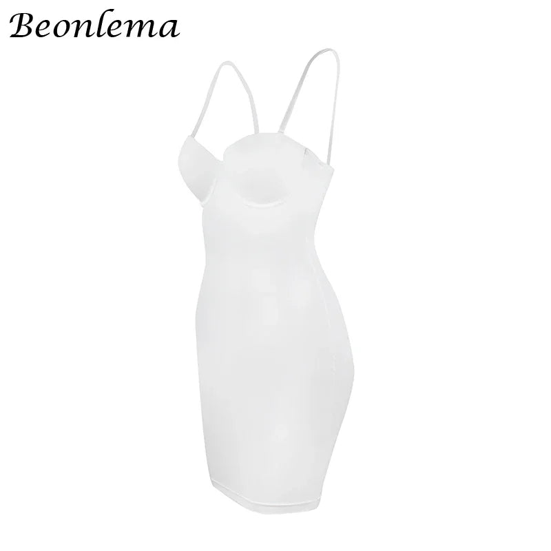 Short Bodycon Dress Backless Skinny Straps Solid Casual Sexy Sleeveless Summer High Waist Club Slim Mini Dresses Ladies Basic