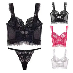Fashion Comfortable Lace Lingerie with Steel Ring Wrapped Chest Top Bra and Panty Set Sexy Intimates Supply Underwire Female