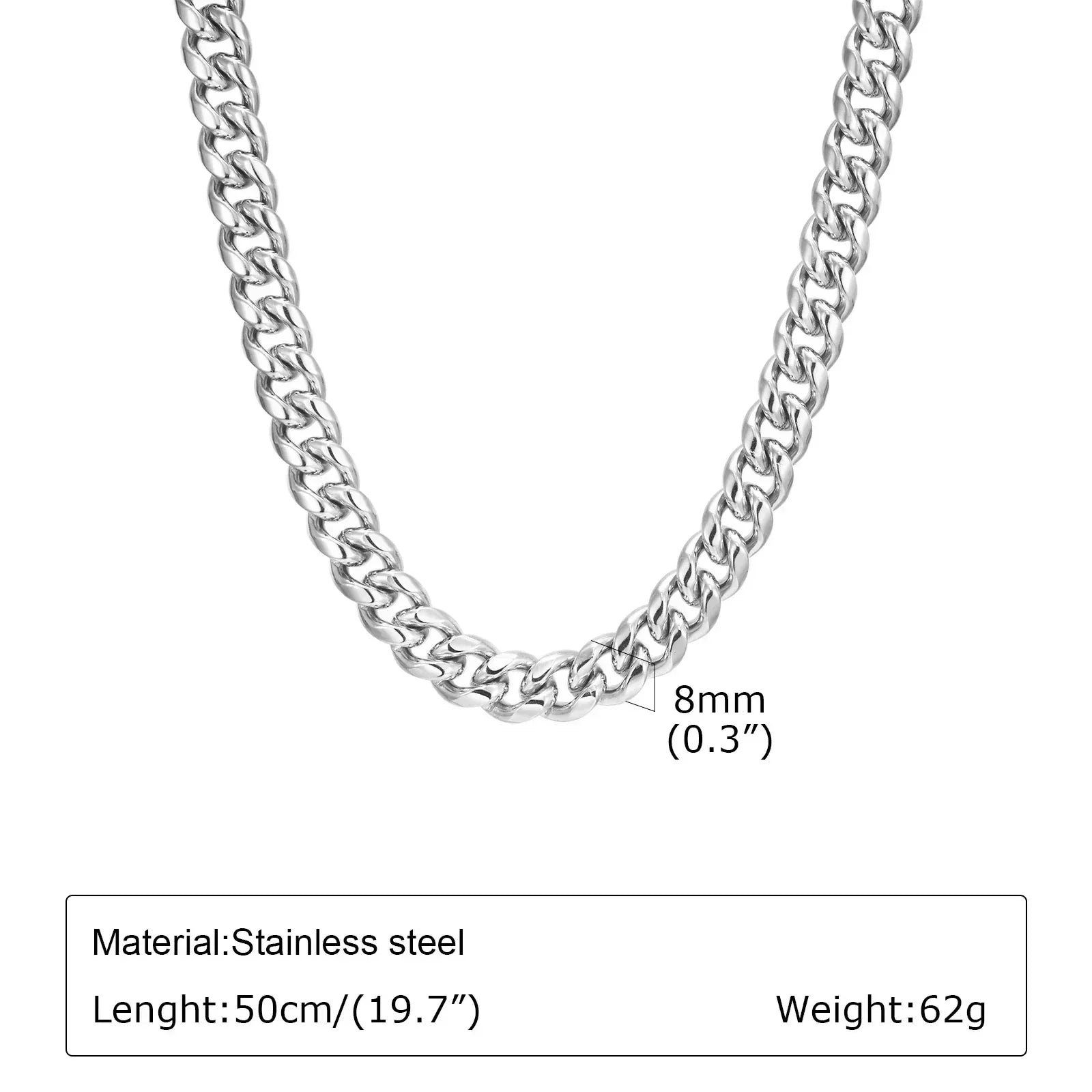 VNOX Cuban Chain Necklace - Stainless Steel 5/6/8mm - Unisex Waterproo