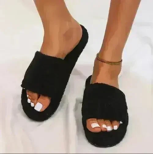Thick Bottom Embossed Cotton Fur Women Slides - Femstylo
