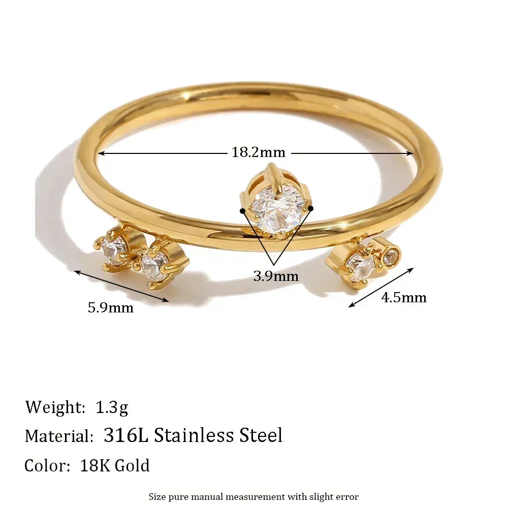 E.B.belle New White Rhinestone Crown Ring  Tarnish Free Hypollergenic Stainless Steel Jewelry 18k Gold Plated For Women Girls