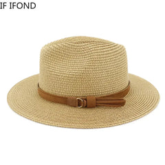 New Big Size 59-60CM Panama Hat Summer Sun Hats for Women Man Outdoor Beach Straw UV Protection Cap Chapeau Jazz Trilby Cap