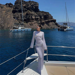 Sheer Beach Cover Up Dress | Backless Sunscreen Maxi Gown - Femstylo