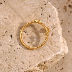 E.B.belle New White Rhinestone Crown Ring  Tarnish Free Hypollergenic Stainless Steel Jewelry 18k Gold Plated For Women Girls