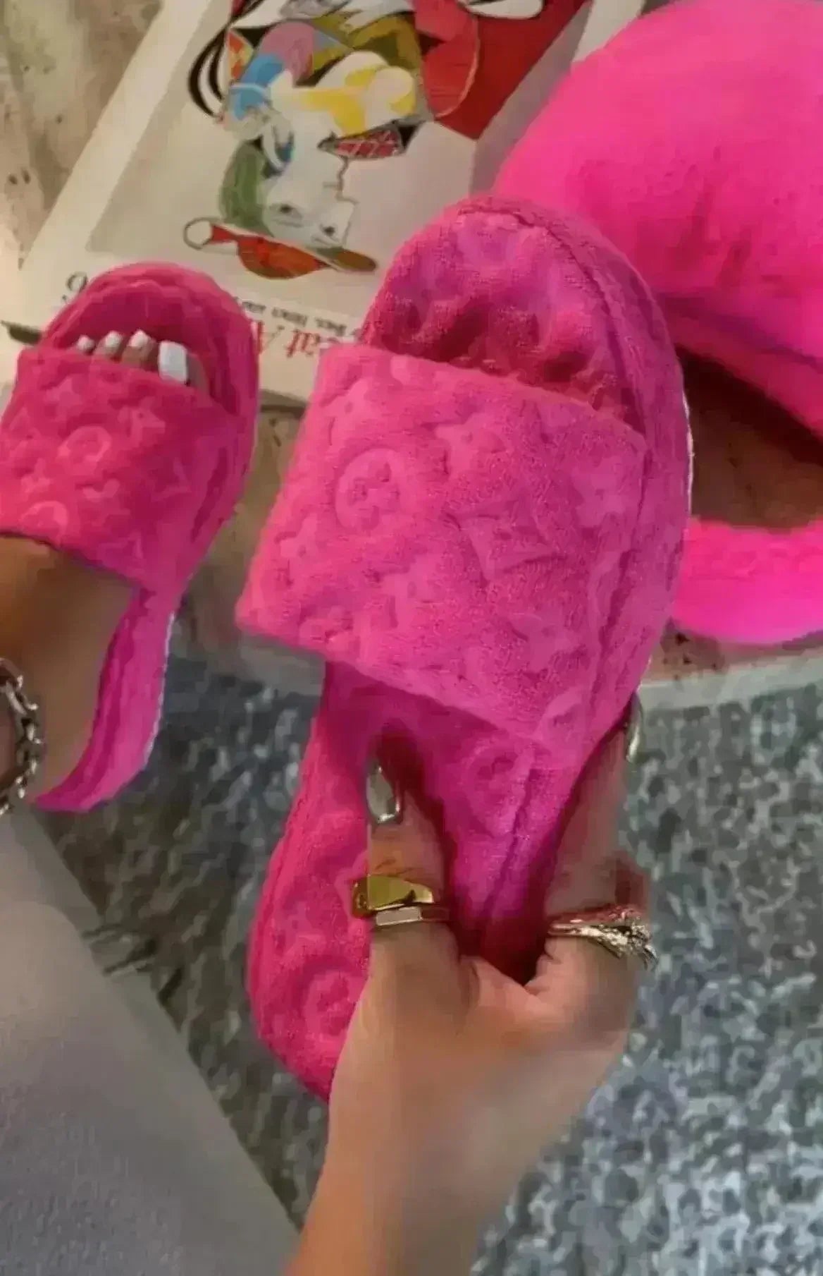 Fur Slippers for Women Flower Slides - Femstylo