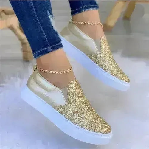 Moccasins Glitter Flat Female Loafers Shoes Black/Rose Gold/Black/Gold - Femstylo