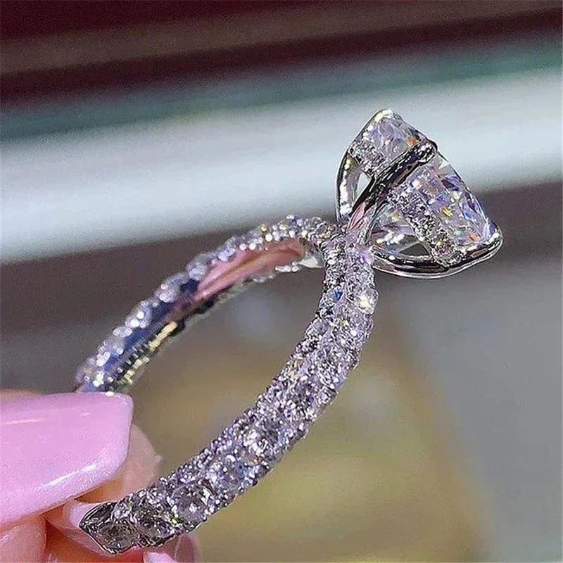 Exquisite Fashion Silver Color Engagement Rings for Women Fashion White Zircon Stones Ring Anniversary Bridal Wedding Jewelry