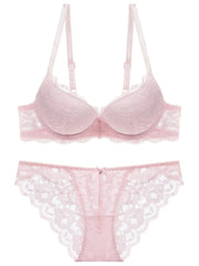 1 Set Elegant Lace Embroidery Breathable Fabric Lingerie Set Push-Up Bra Drop Waist Sheer Panty - Ultimate Valentine's Day