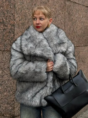 Fashion Warm Long Sleeves Lapel Coats Elegant Thicken Fur Coat For Women Casual Solid 2025 Winter New Lady Faux Fur Coat Street