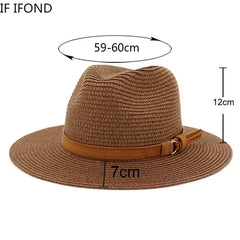 New Big Size 59-60CM Panama Hat Summer Sun Hats for Women Man Outdoor Beach Straw UV Protection Cap Chapeau Jazz Trilby Cap