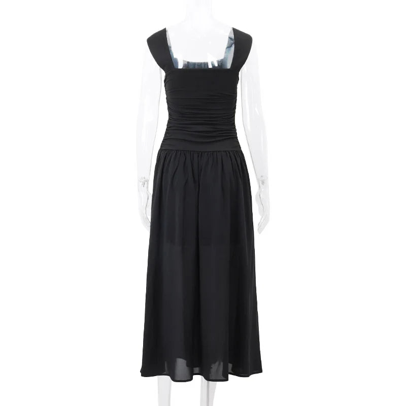 Ruched Bodycon Maxi Dress | Square Neck Slip Dress -femstylo