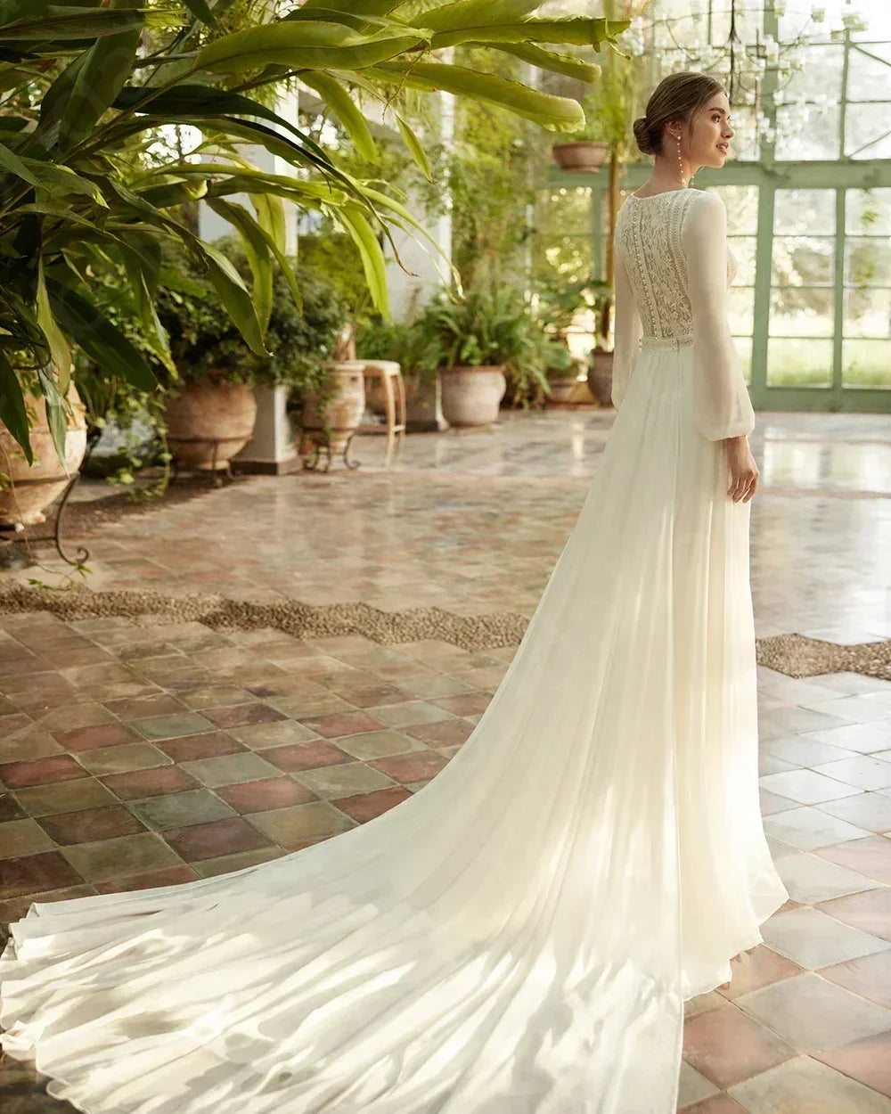 Boho Beach Wedding Dress - Long Sleeve Lace Gown Customizable | Femstylo