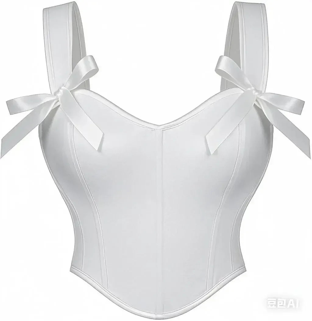 Elegant White Solid Satin Bow Strap Sexy Overbust Bridal Corset Crop Top XXL Victorian Gothic Wedding Bustier Lingerie For Women