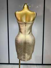 High Quality Celebrity Elegant Gold Bodycon Bandage Dress Women Sexy Nightclub Evening Party Luxury Birthday Dress Vestidos