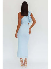 Articat Elegant Slant Shoulder Flower Bodycon Party Club Evening Dress Women Sexy Backless Slim Spring/Summer New  2025 Vestido
