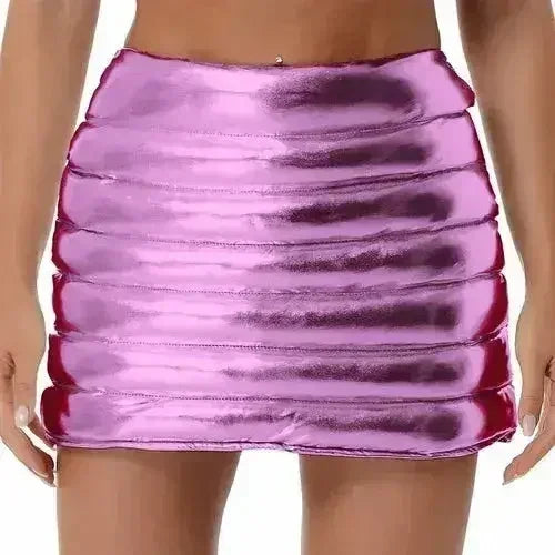 Womens Metallic Shiny Skirts Winter Warm A-Line Mini Skirt - Femstylo