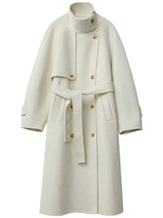 CHIC VEN Women Woolen Coats Loose Stand Collar Double-sided Overcoat Female Outerwear Office Ladies Clothing Autumn Winter 2024