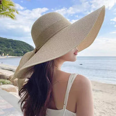 Ladies' hats, spring and summer new styles, large brimmed straw hats, summer UV resistant sun hats, foldable bow shaped sun hats