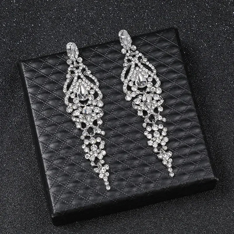 Trend Crystal Drop Earrings for Women – Elegant Long Dangle For Bridal