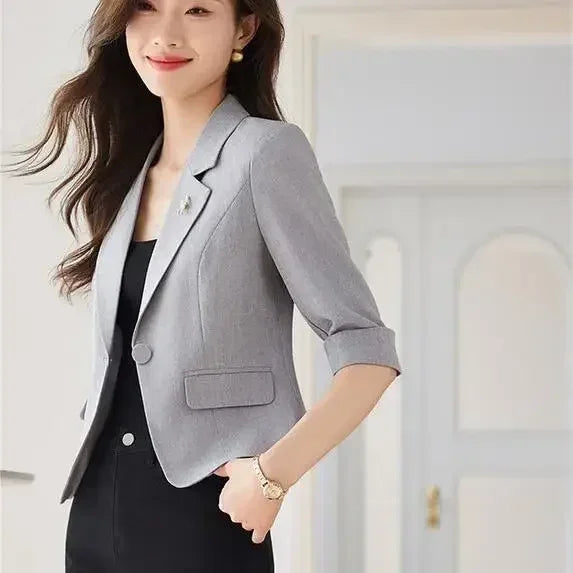 Black Women Blazer Slim Blazer Office Lady Work Suit Cropped Jacket Spring Summer Short Top Design Casual Coats Mujer One Button