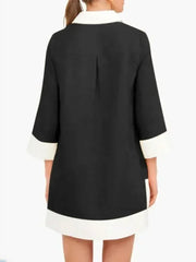 Yeezzi Women Shirts Dress 2025 New Spring Long Sleeve Fashion Contrast Color Pockets Buttoned Elegant Party Evening Mini Dresses