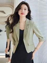 Black Women Blazer Slim Blazer Office Lady Work Suit Cropped Jacket Spring Summer Short Top Design Casual Coats Mujer One Button