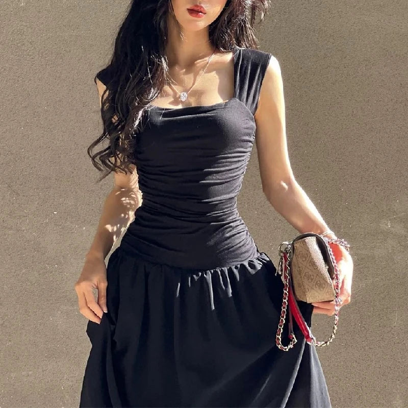Ruched Bodycon Maxi Dress | Square Neck Slip Dress -femstylo