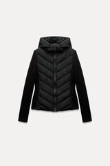 ETJ 2025 new traf women's elegant fashion patchwork long sleeve standing collar hooded cotton jacket sport coat 8073227