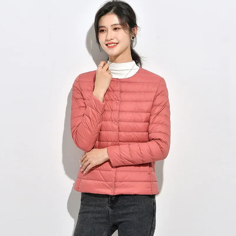 Lightweight Down Jacket Women's Autumn and Winter 2025 New Short Slim-fit V-neck Round Neck Mother's Wear All-match Warm Jacket