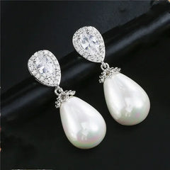 ZAKOL Stylish Teardrop Imitation Pearl Dangle Earrings Water Drop Cubic Zirconia for Women Bridal Earring Wedding Jewelry Bijoux