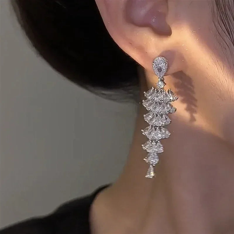 Elegant Crystal Drop Earrings for Bridal - Fashion Dangle Jewelry for party
