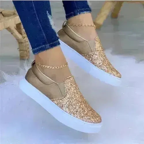 Moccasins Glitter Flat Female Loafers Shoes Black/Rose Gold/Black/Gold - Femstylo