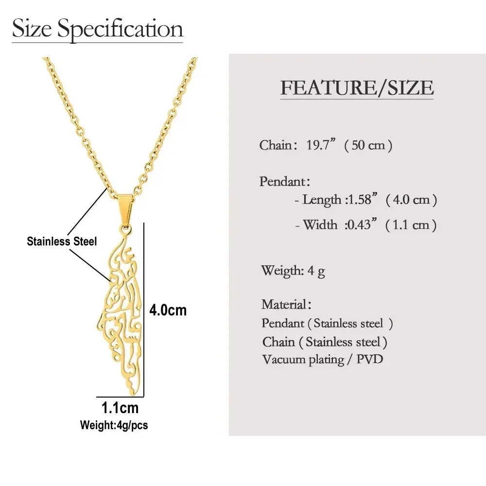 Palestine Map Necklace - Stainless Steel Pendant - Hypoallergenic & Dainty