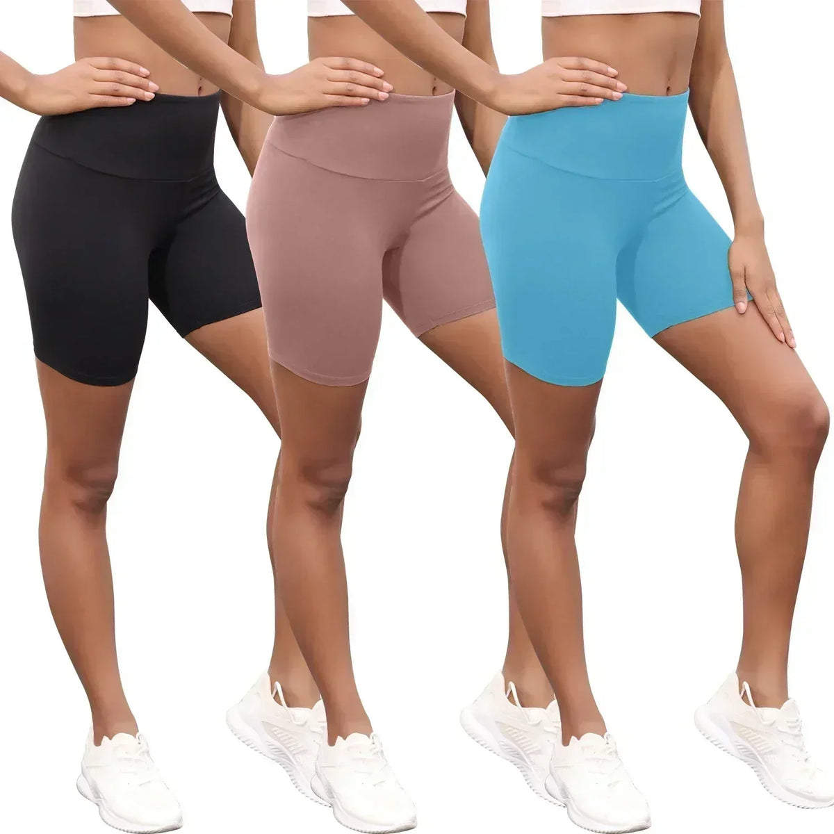 3 Pack Women's High Waisted Biker Shorts Super Soft Tummy Control No See Through Workout Yoga Running Push Up Gym Fitness Shorts