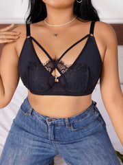 Women's Plus Size Lingerie Half Cup Gathered Push Up Front Button Lace Cross Design Suitable For Voluptuous Women XL-XXXL MR2895