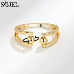 Fashion Anxiety Fidget Rings Adjustable for Women Simple Gold Color Round Beads Rotate Freely Ring Jewelry Anti Stress Gifts