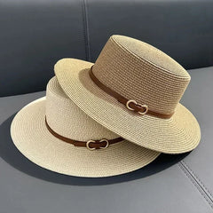 Simple Straw Summer Women Beach Hat Female Casual Panama Hat Women Flat Brim Bowknot Straw Cap Girls Sun Hat