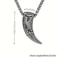 Vintage Titanium Steel Nordic Mythology Spiritual Viking Necklace Men Wolf Teeth Necklace for Men Amulet Jewelry